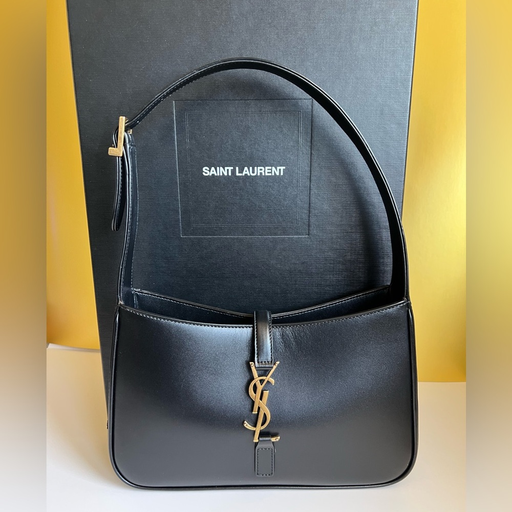 Saint Laurent Le 5 à 7 Shoulder Bag Black Leather | YSL Gold Logo | Gently Used